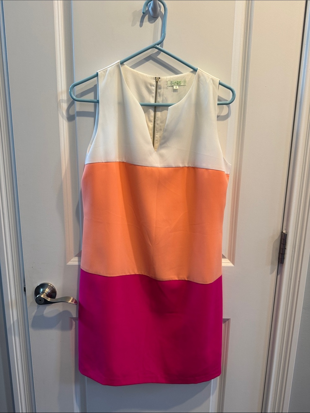 JADE Melody Tam - Sleeveless Colorblock Mini Dress in White, Peach & Hot Pink